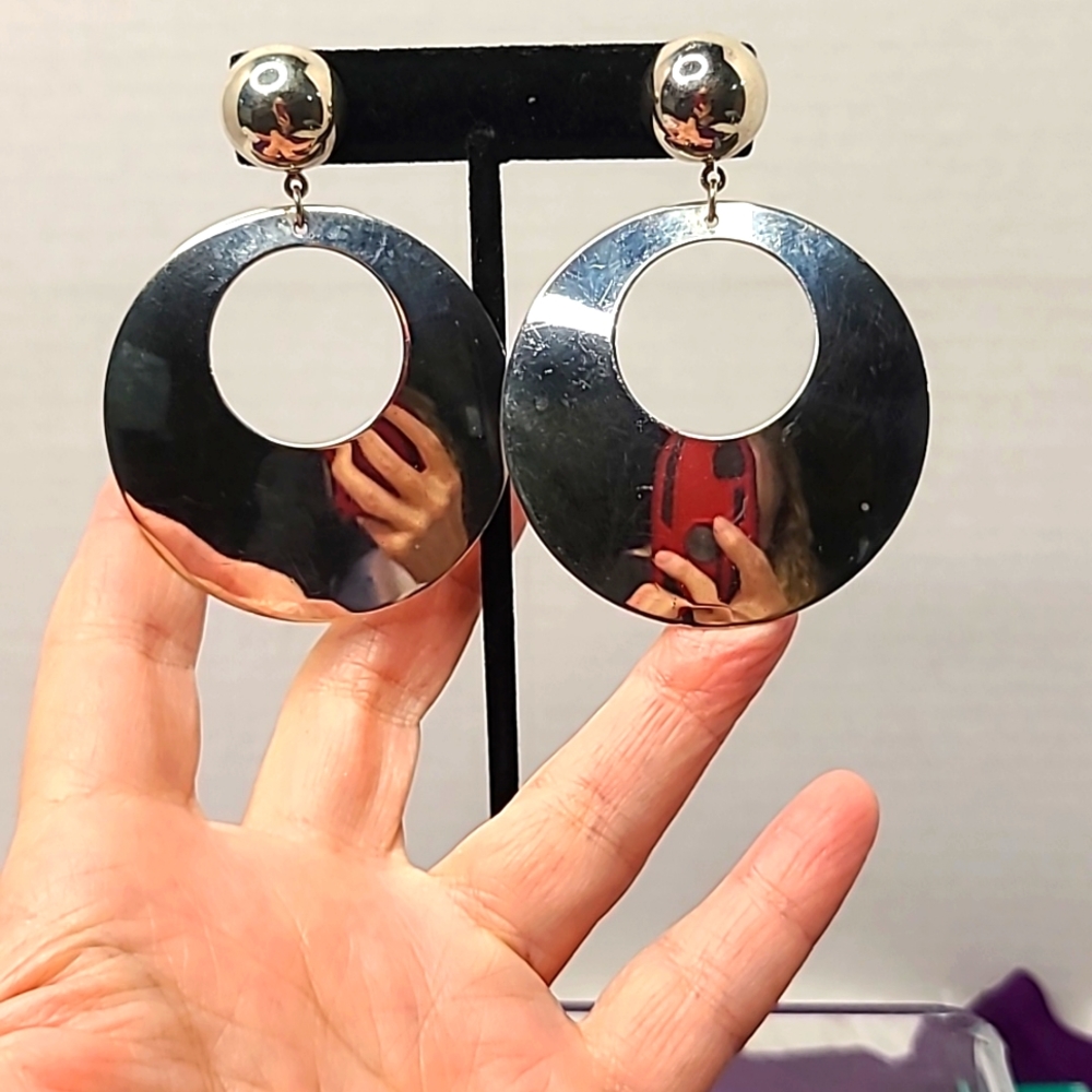 Sterling Silver Large Disk Earrings
